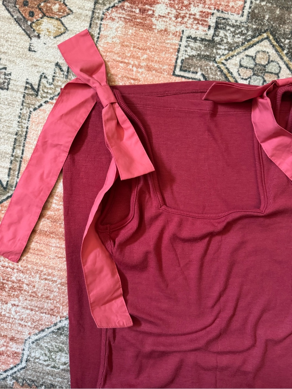 summersalt The Softest Ribbed Tie-Shoulder Maxi Dress - Lychee & Pomegranate - Picture 5 of 5